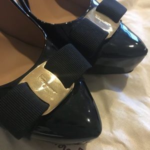 black Ferragamo high heels