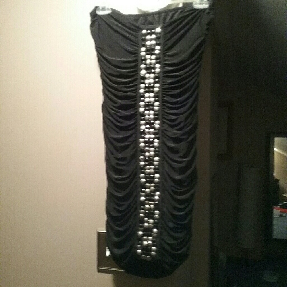 Strapless black clubbing dress