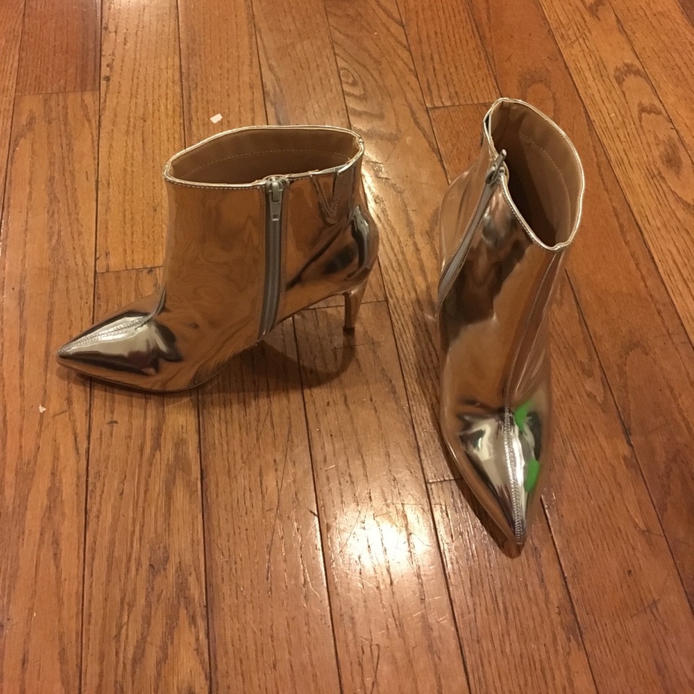 Express Silver Pointed Toe Booties