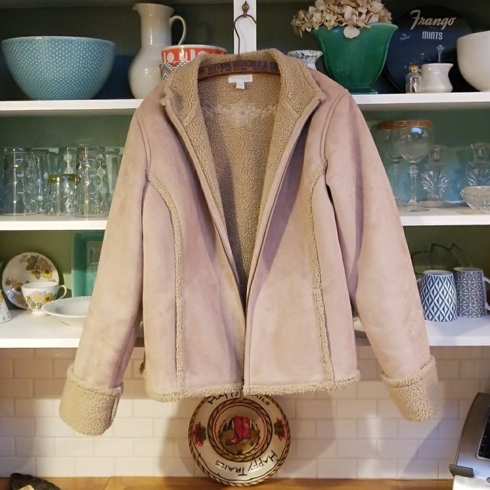 Ready for FALL! VEGAN SUEDE,shearing jacket,L, - Picture 1 of 7