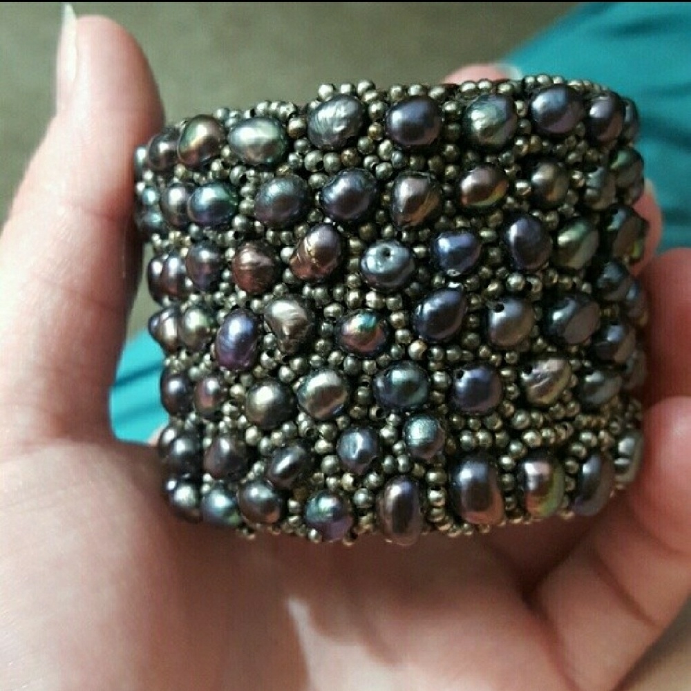 Pearl bracelet/cuff! Handmade from Kimball Museum
