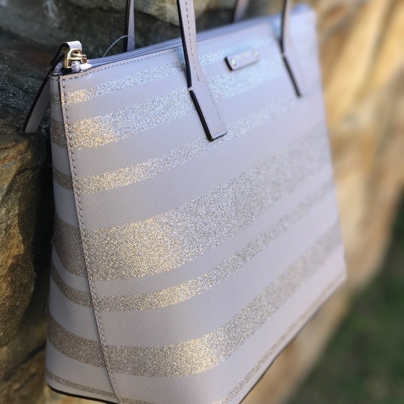 Kate Spade Small HANI Handbag Haven Lane Gray stri - Picture 2 of 8