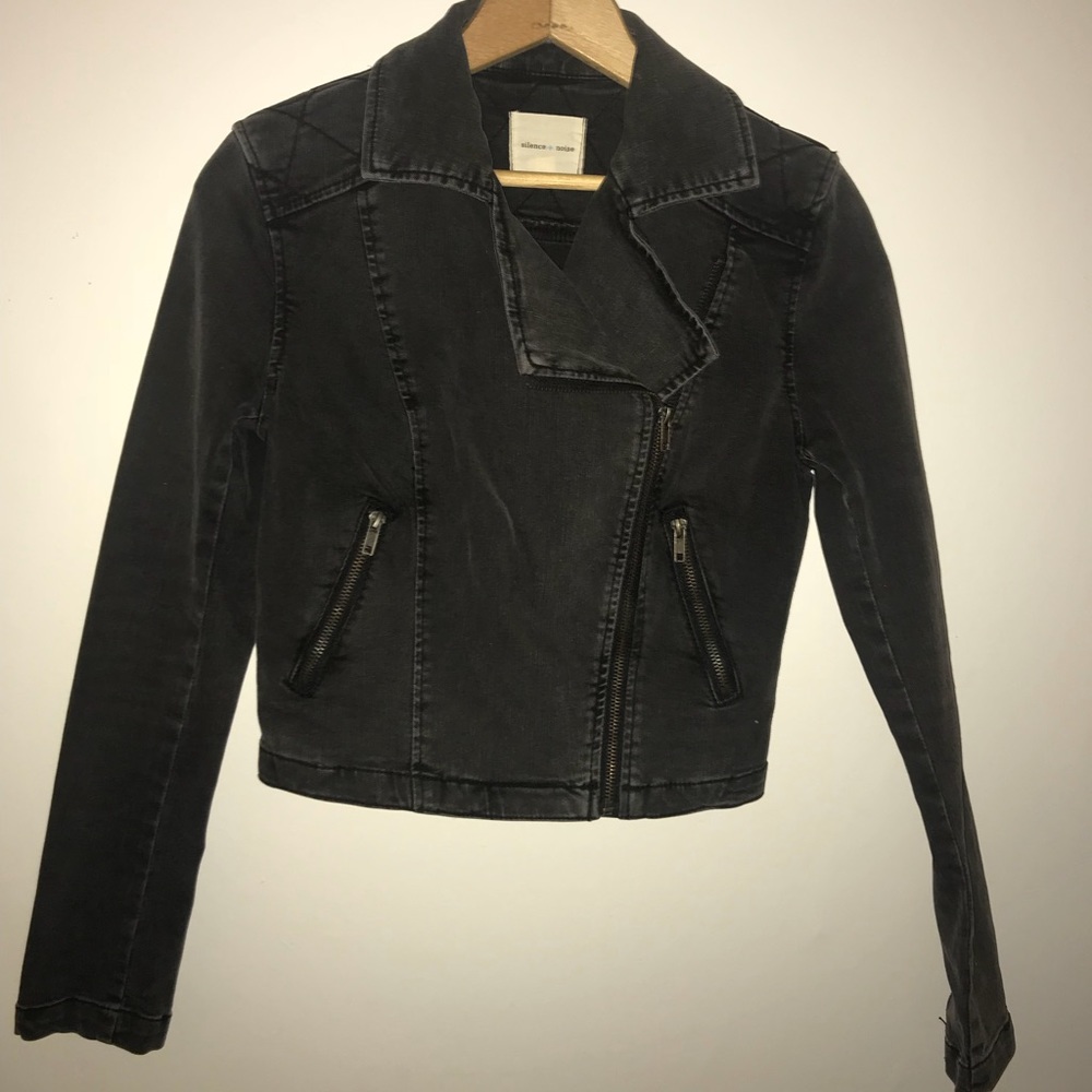 Black grey denim silence + noise moto jacket