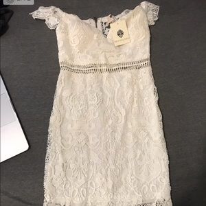 Off the shoulder white lace dress