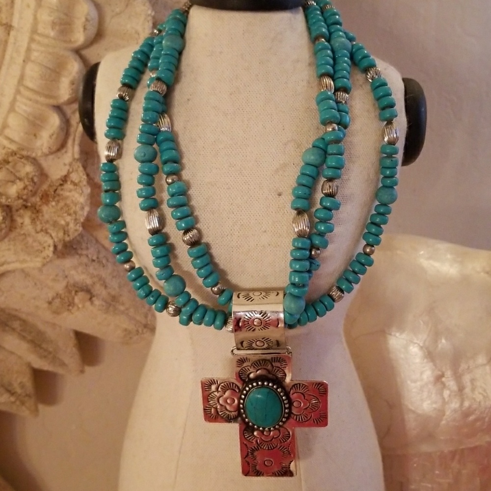 Turquoise  Cross Necklace NWT