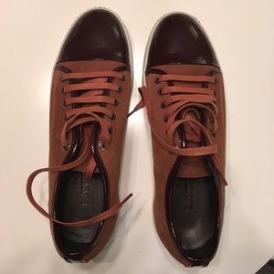 Lanvin Cap Toe Suede and Patent Leather Sneakers