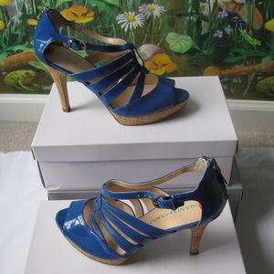 Franco-Sarto Patent Blue Pump-Sandal SZ 9.5