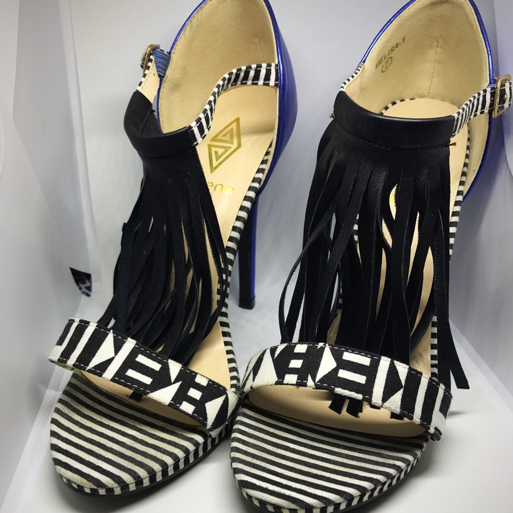 Blue, black & white heels