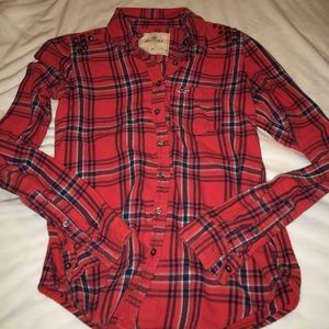 Hollister red plaid flannel with stud detail