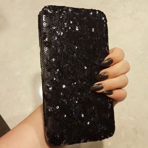 Black/silver sequin wallet