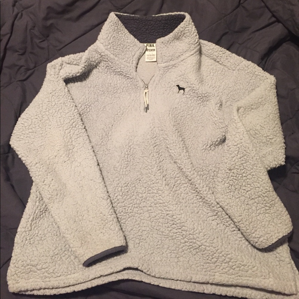 VS Pink Sherpa Pullover Light Blue
