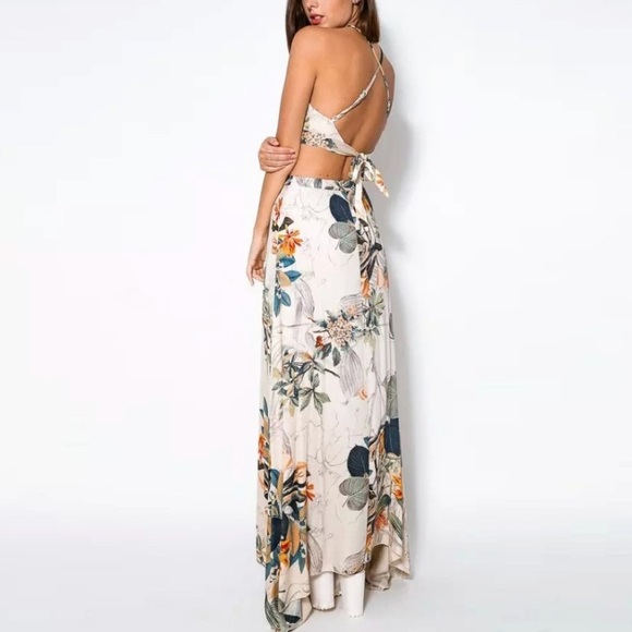 Boho Halterneck Tropical Floral Print Maxi Dress - Picture 2 of 6
