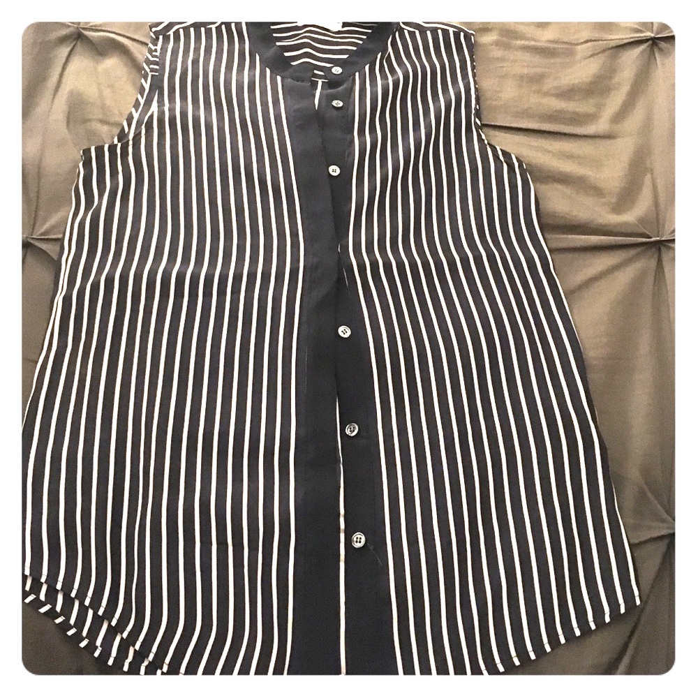 FRAME Sleeveless Stripe Silk Charmeuse Blouse