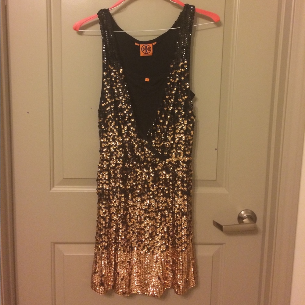 Tory Burch XS Black & Gold Sequin Dress
