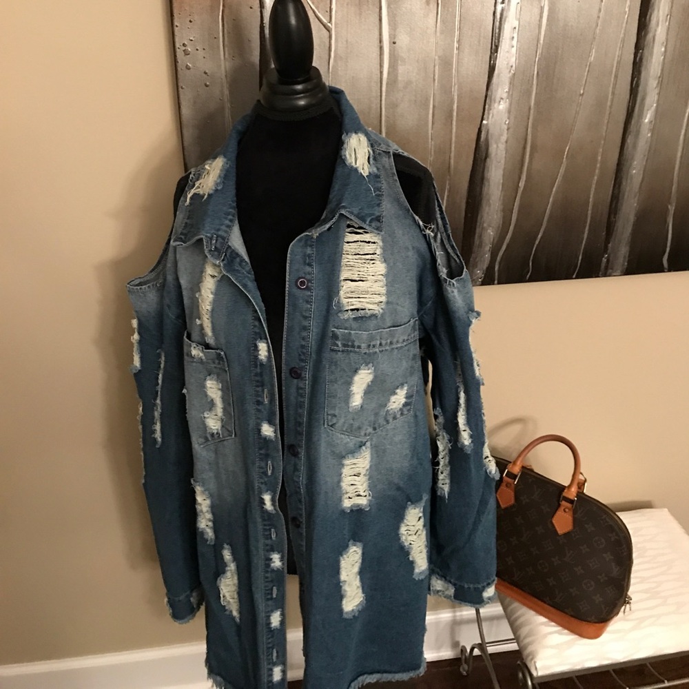 Cold shoulder Distressed Denim Shirt/jacket
