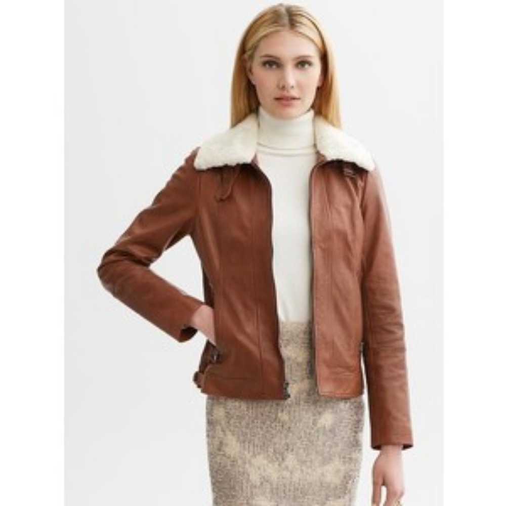 Banana Republic Shearling collar leather jacket
