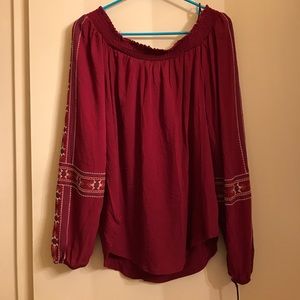 NWT burgundy off shoulder top sz M