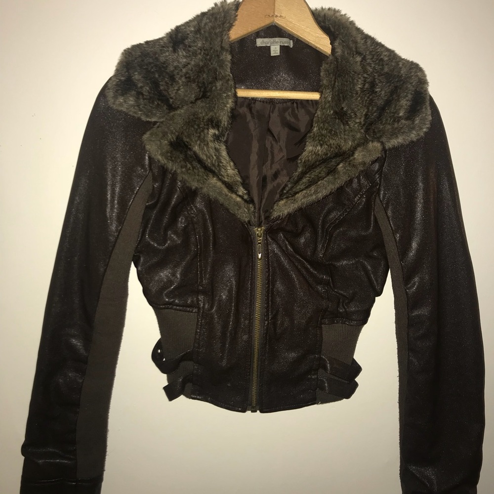 Charlotte Russe faux leather cropped jacket small