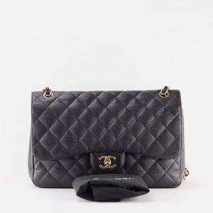 Authentic Chanel Caviar Leather Classic Flap Jumbo