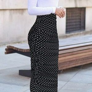 polka dot high waisted midi skirt ruched sides
