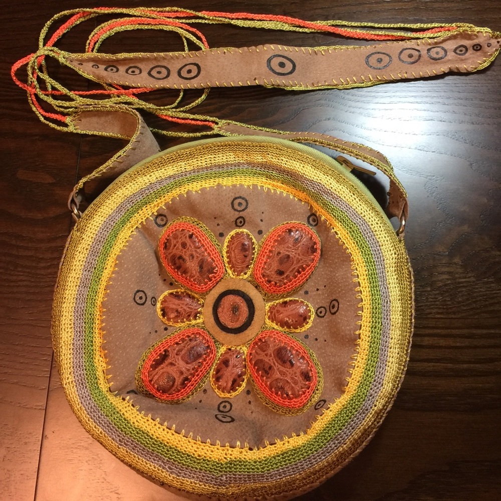 Handmade suede cross body w exotic design