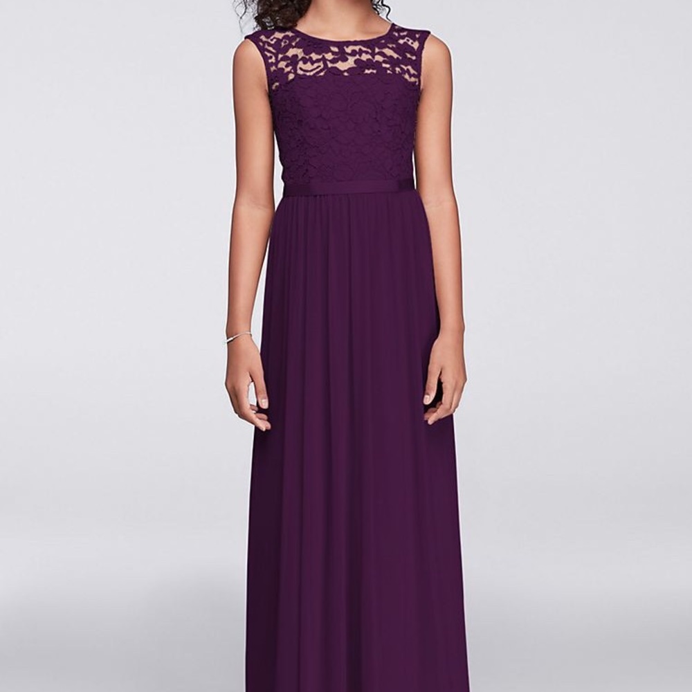 Plum Long Lace Mesh Cap Bridesmaid dress