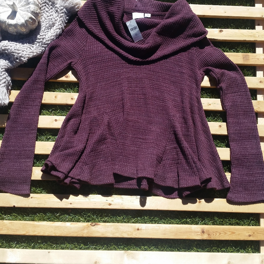 Anthrologie Postmark Plum Knit Cowl Neck Sweater