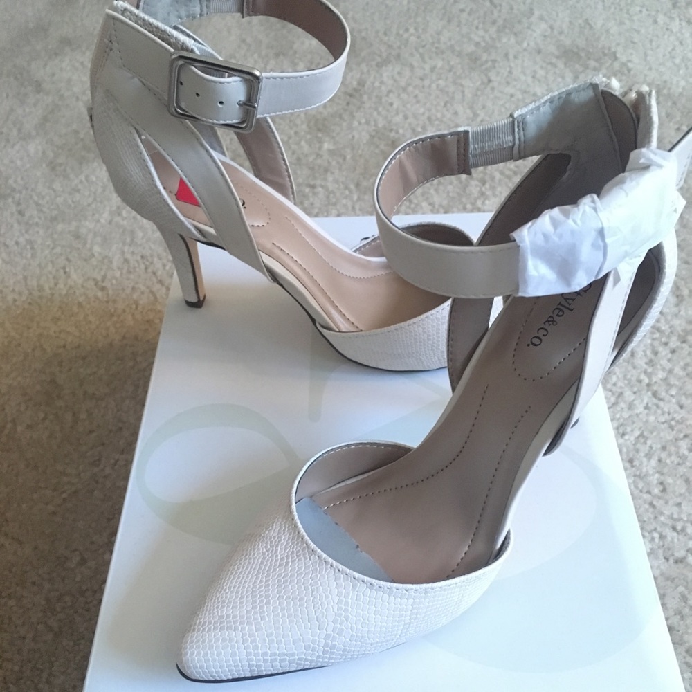 NIB white Python heels