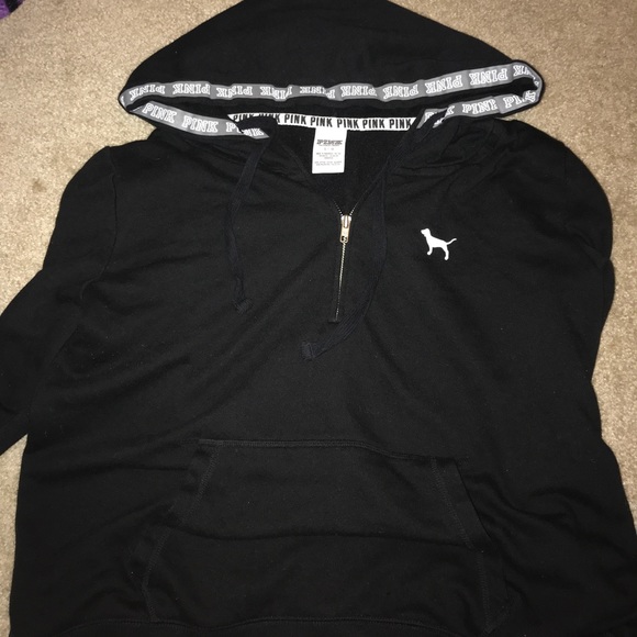 PINK Victoria's Secret Tops Pink Black Hoodie Half Zip Up Poshmark
