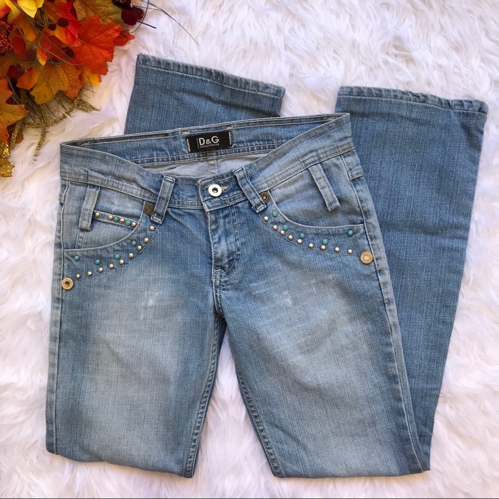 Dolce & Gabbana turquoise studded distressed jeans