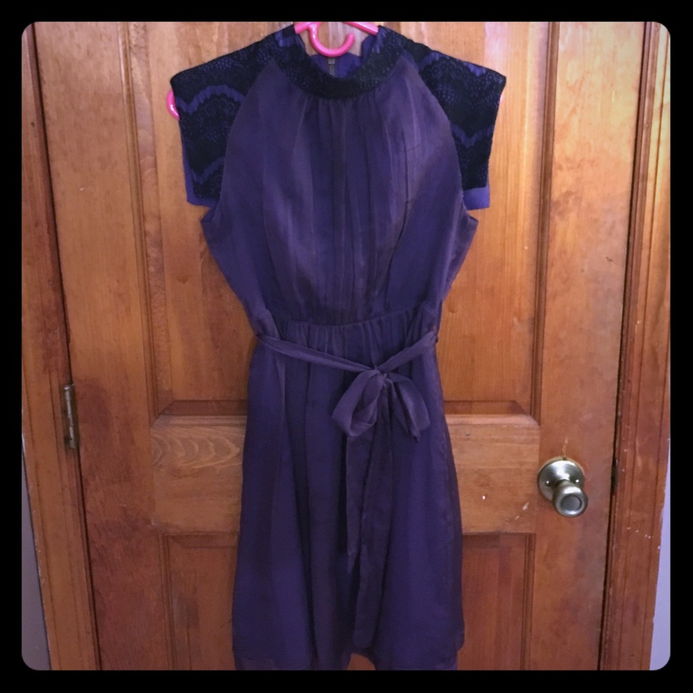 Esley Purple with Lace neckline short dress