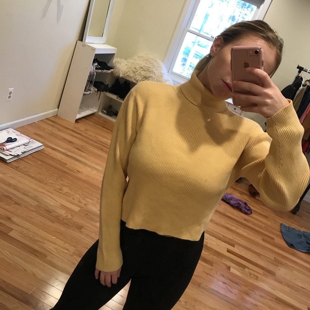 Mustard Yellow Ribbed Turtle Neck - Picture 2 of 4