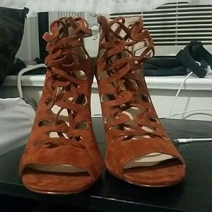 Suede Tie Up Caged Heels