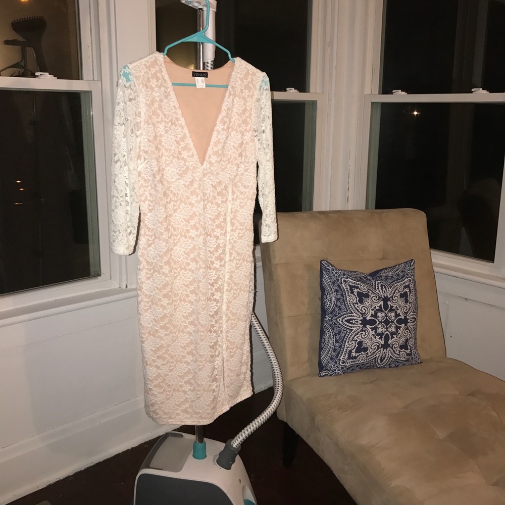 White lace dress w/ front slit