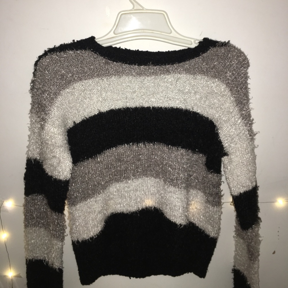 Black white grey fuzzy sweater