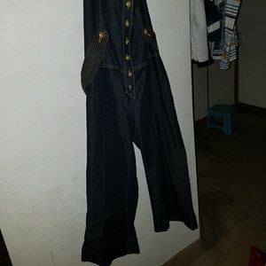 Women's halter jean romper wide leg with belt