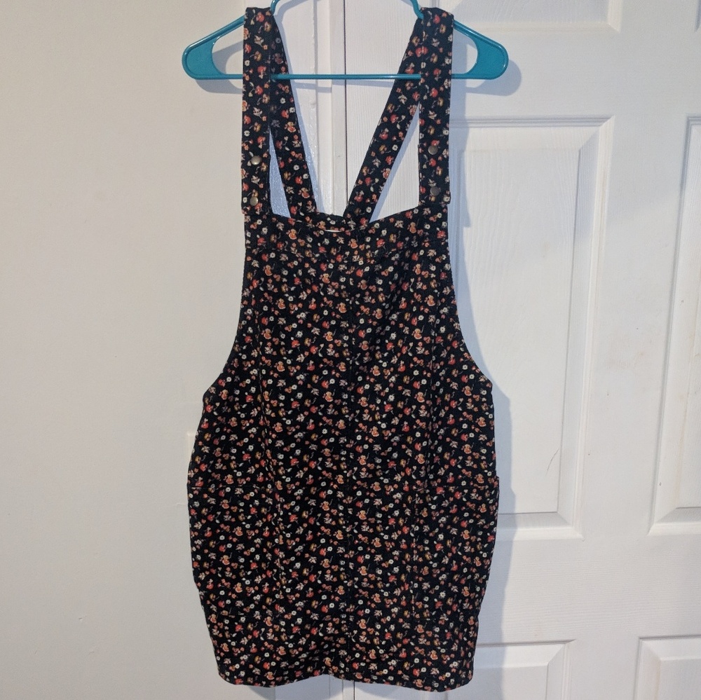 Floral Corduroy Overall Dress