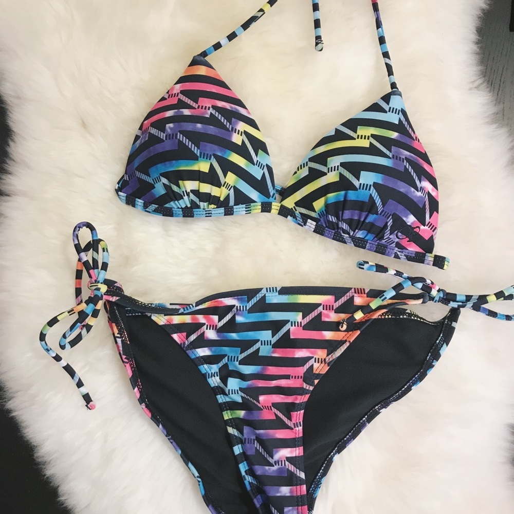 OP Rainbow Halter Bikini Top with Bottoms
