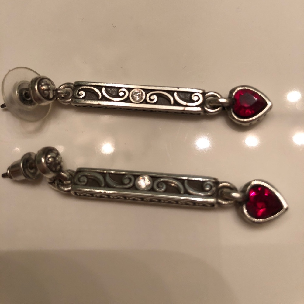 Brighton silver earrings with red stone hearts