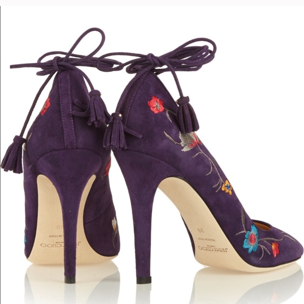 Jimmy Choo ‘Chelan’ Purple Suede Embroidered Pumps