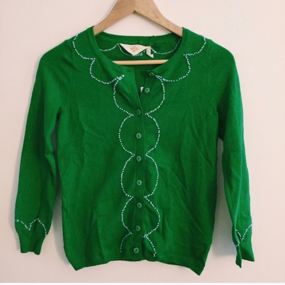 Anthropologie Green Scallop Sweater
