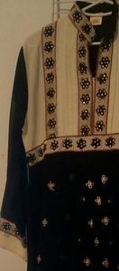 Black white and rust Anarkali dress.