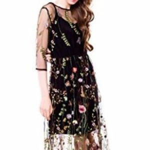 NWOT Floral Embroidered Mesh Maxi Dress
