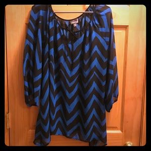 Gorgeous blue and black chevron sheer blouse!