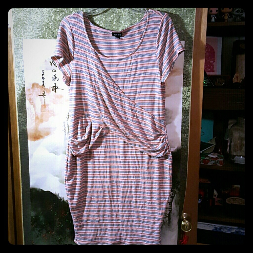 Pink Striped Wrap Bodycon Dress