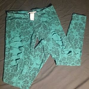 Lauren Conrad XS Turquoise Ripped Leggings