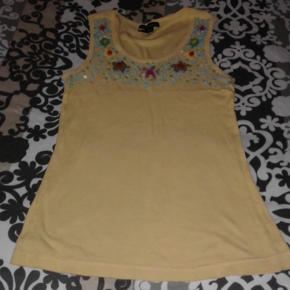 Yellow Beaded Tank Top