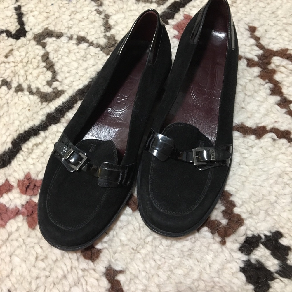 Tod’s Black Suede Loafers with Buckle