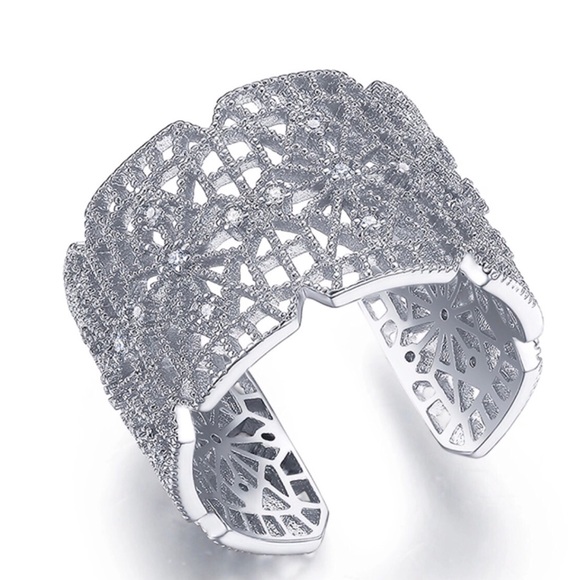 Jewelry - The Bari Silver & Gold Pave Set Crystals Filigree Ring