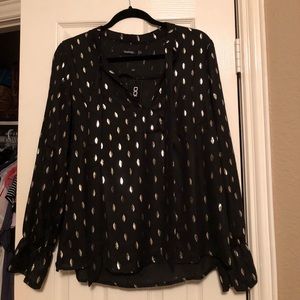 Metallic Tie Neck Woven Blouse
